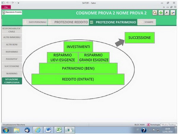 schermata di Sator software analisi bisogni assicurativi (prima versione)